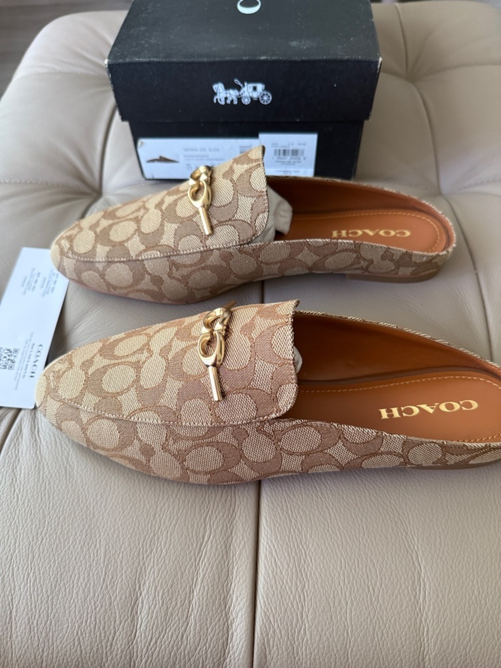 NWT Coach women Tan Signature Canvas Slip-On Loafers with Gold Hardware size 11B - Picture 3 of 7